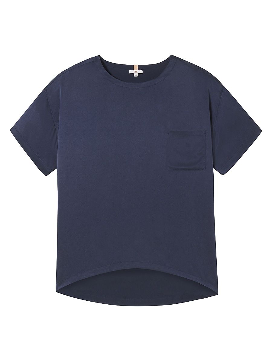 Women's Washable Silk Oversized T-Shirt - Deep Blue - Size Large