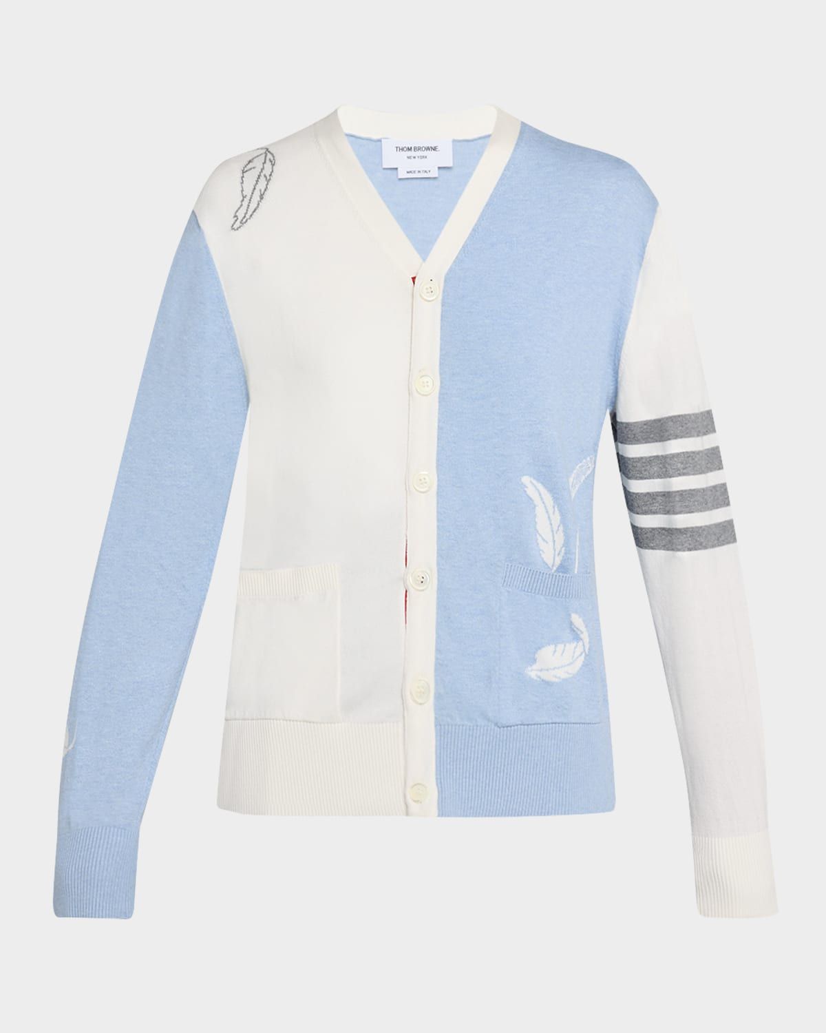 Fun Mix Feather Jersey 4-Bar V-Neck Cardigan
