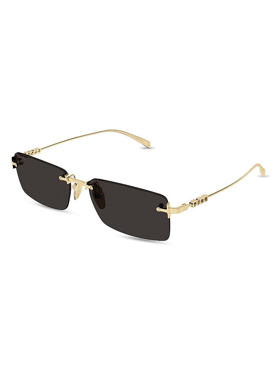 Men's Gucci Block 56MM Rectangular Sunglasses - Gold Black