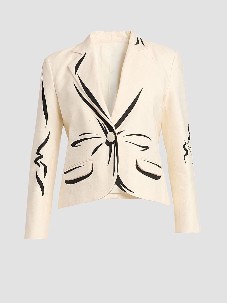 Women's Trompe-L'oeil Tailored Cotton Jacket - Multi White - Size 14