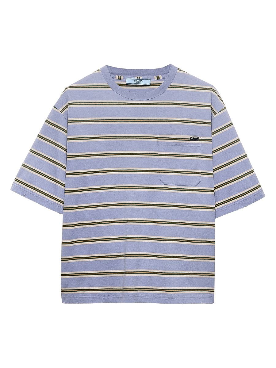 Women's Striped Cotton Jersey T-Shirt - Blue - Size 8