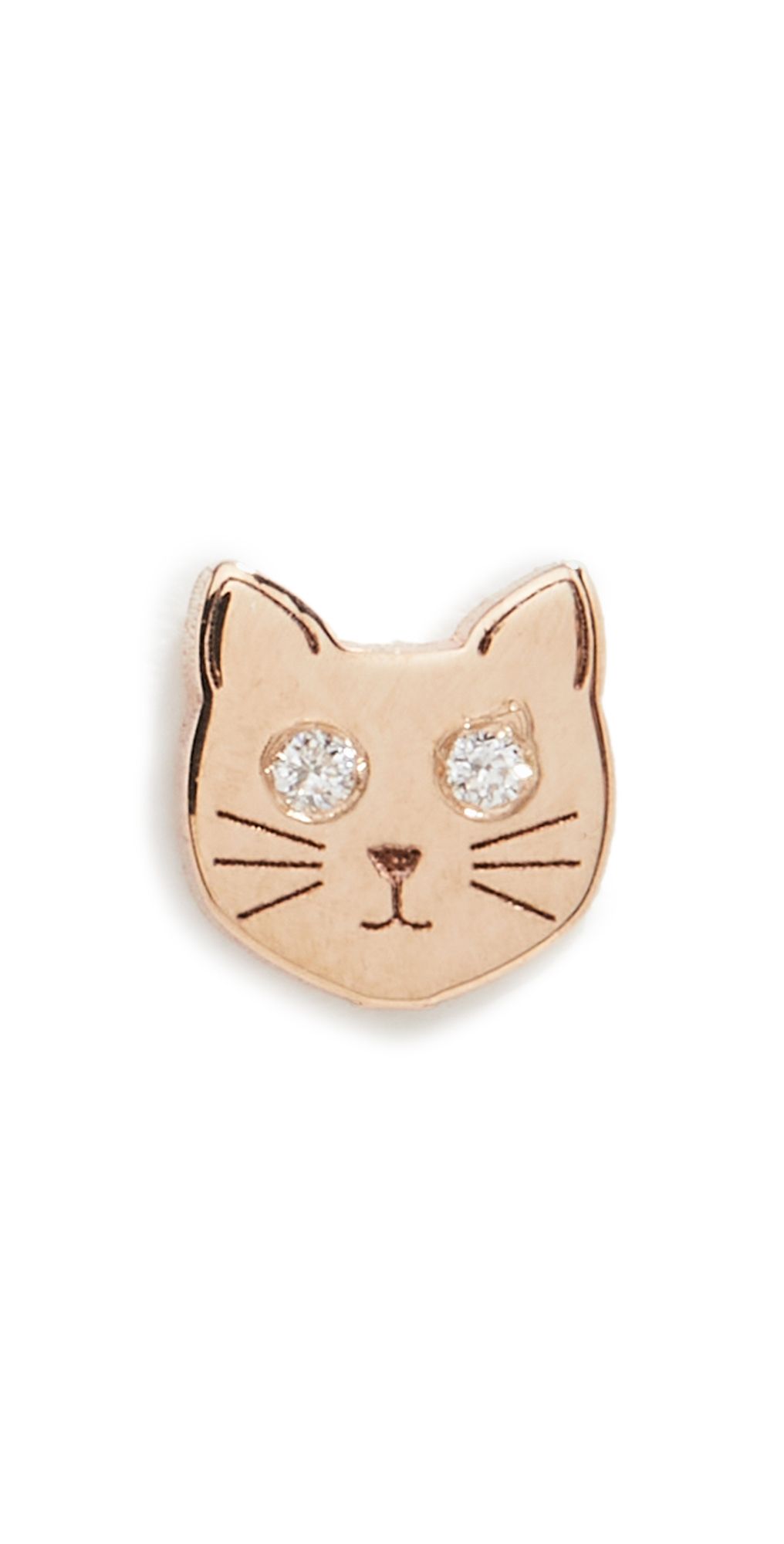 Zoe Chicco 14k Single Itty Bitty Cat with Diamond Eyes Stud Earring Yellow Gold One Size