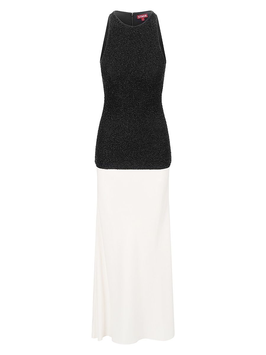 Women's Gabrielle Bead-Embellished Colorblocked Maxi Dress - Black Ivory - Size Large