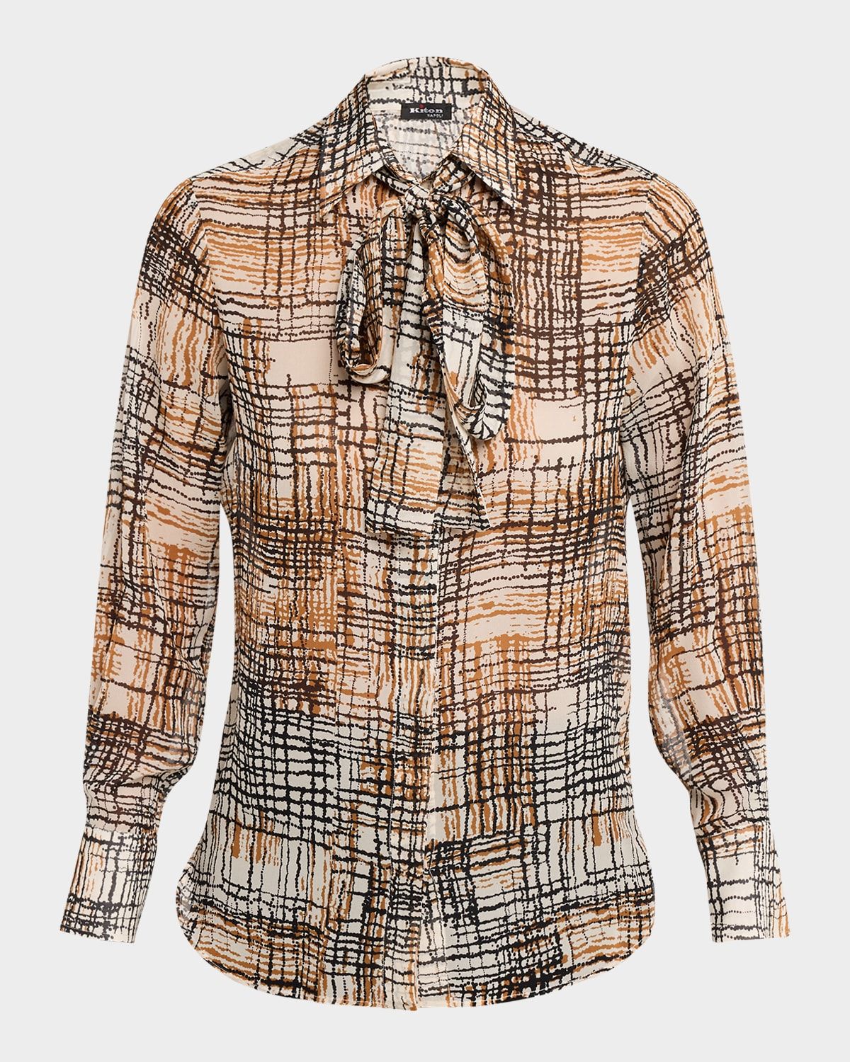 Printed Silk Tie-Neck Shirt