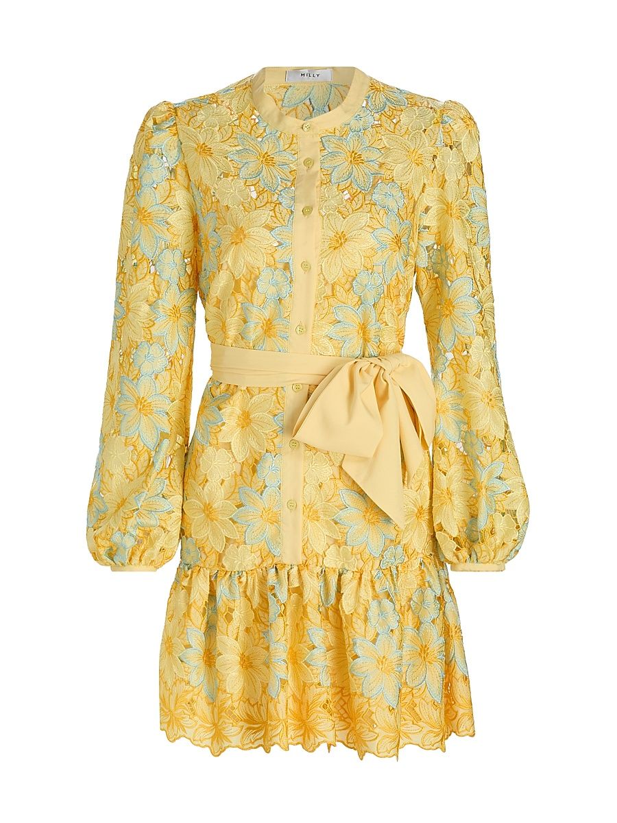 Women's Nellie Bow-Detail Floral Lace Minidress - Yellow Multi - Size 12