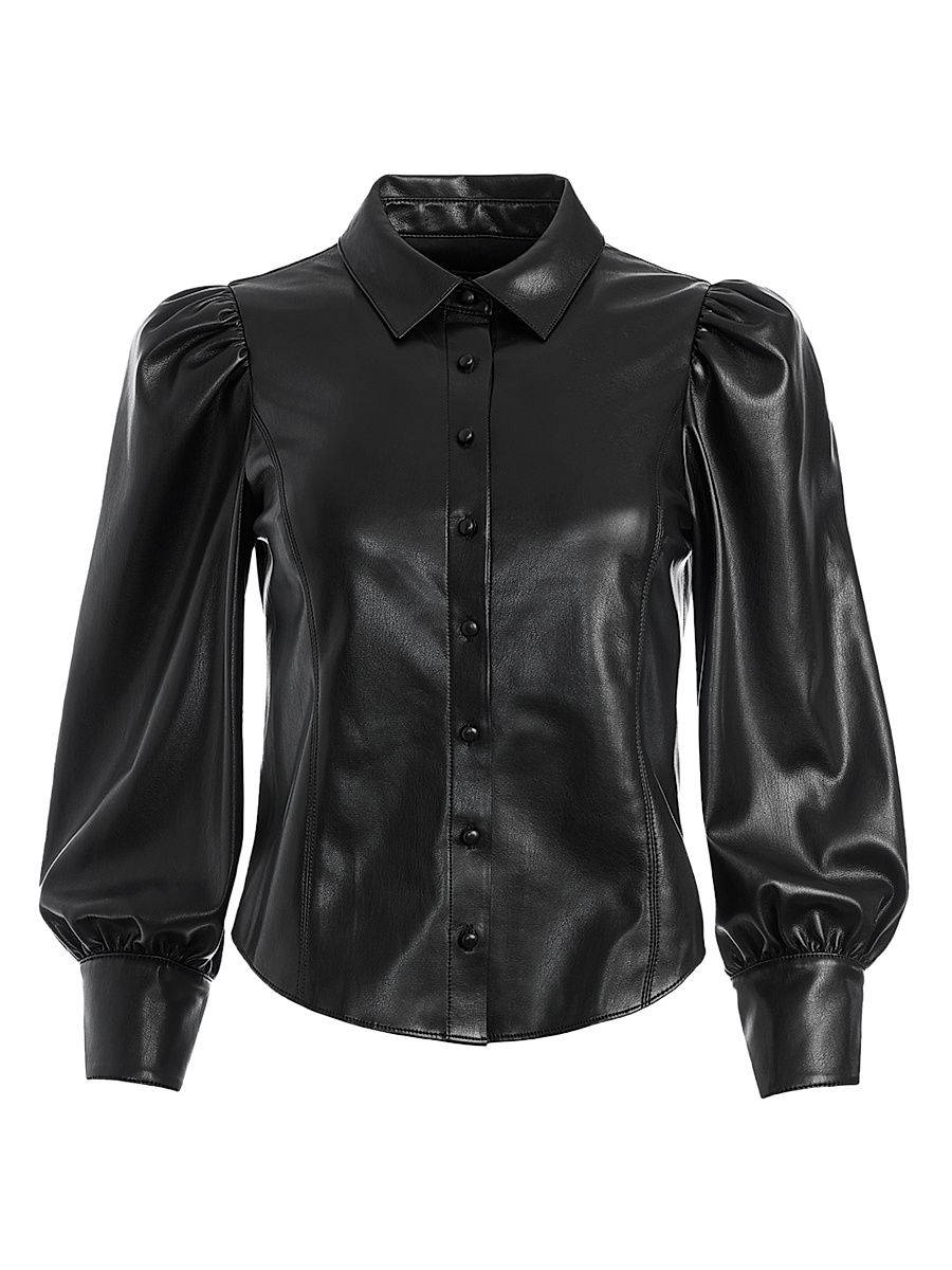 Women's Nadine Puff-Sleeve Vegan Leather Blouse - Black - Size Small