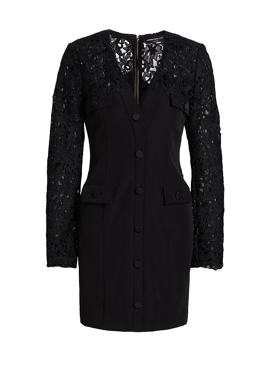 Women's Navina Lace-Trim Crepe Minidress - Black - Size XL