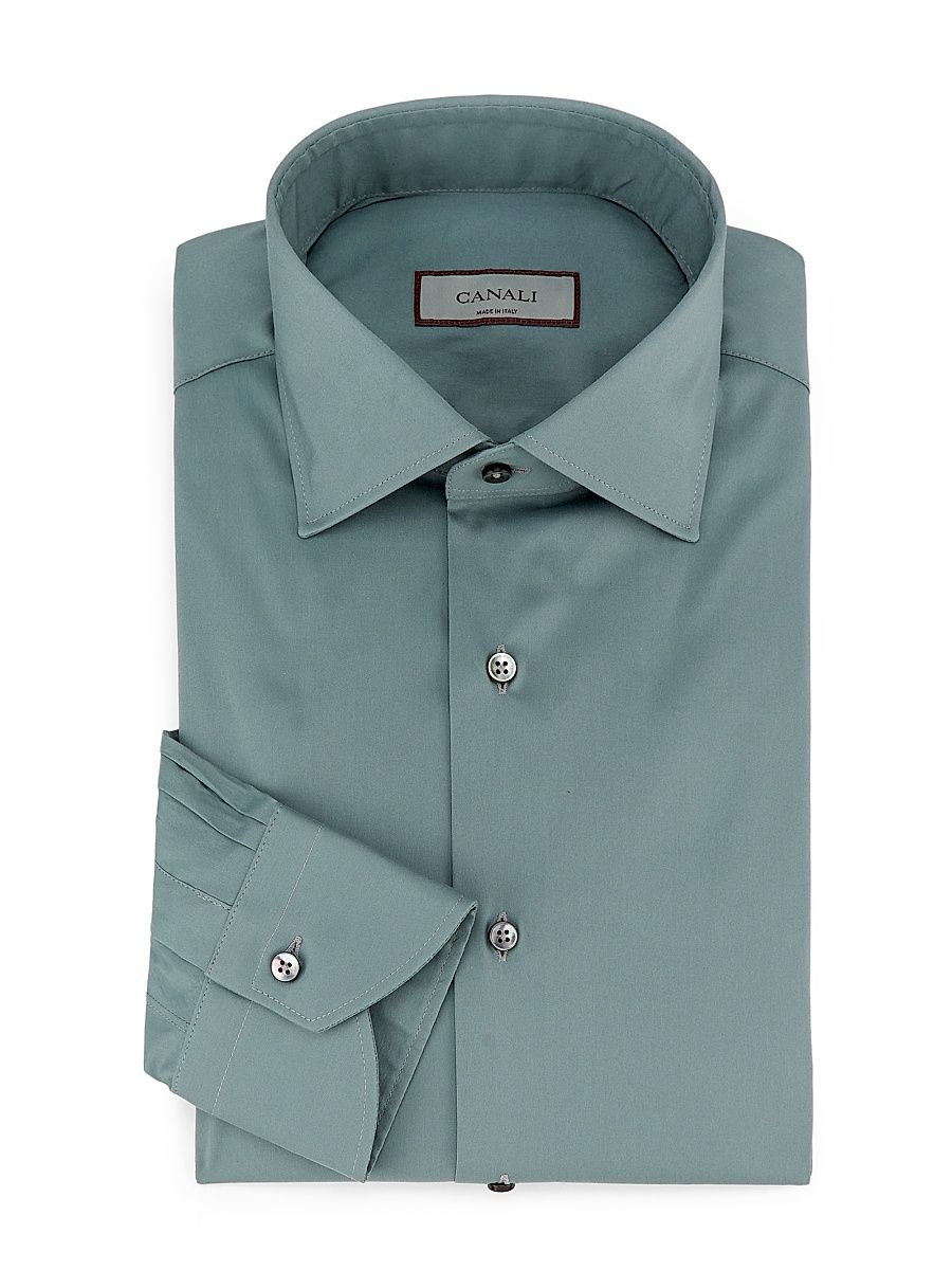 Men's Solid Cotton Dress Shirt - Green - Size 15.5