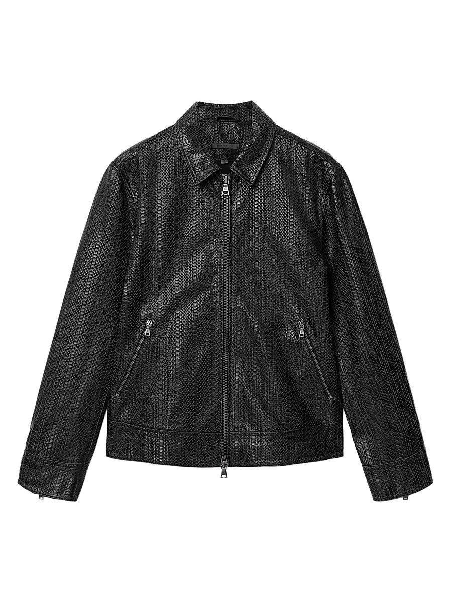 Men's Benjamin Snakeskin-Embossed Leather Jacket - Black - Size 44