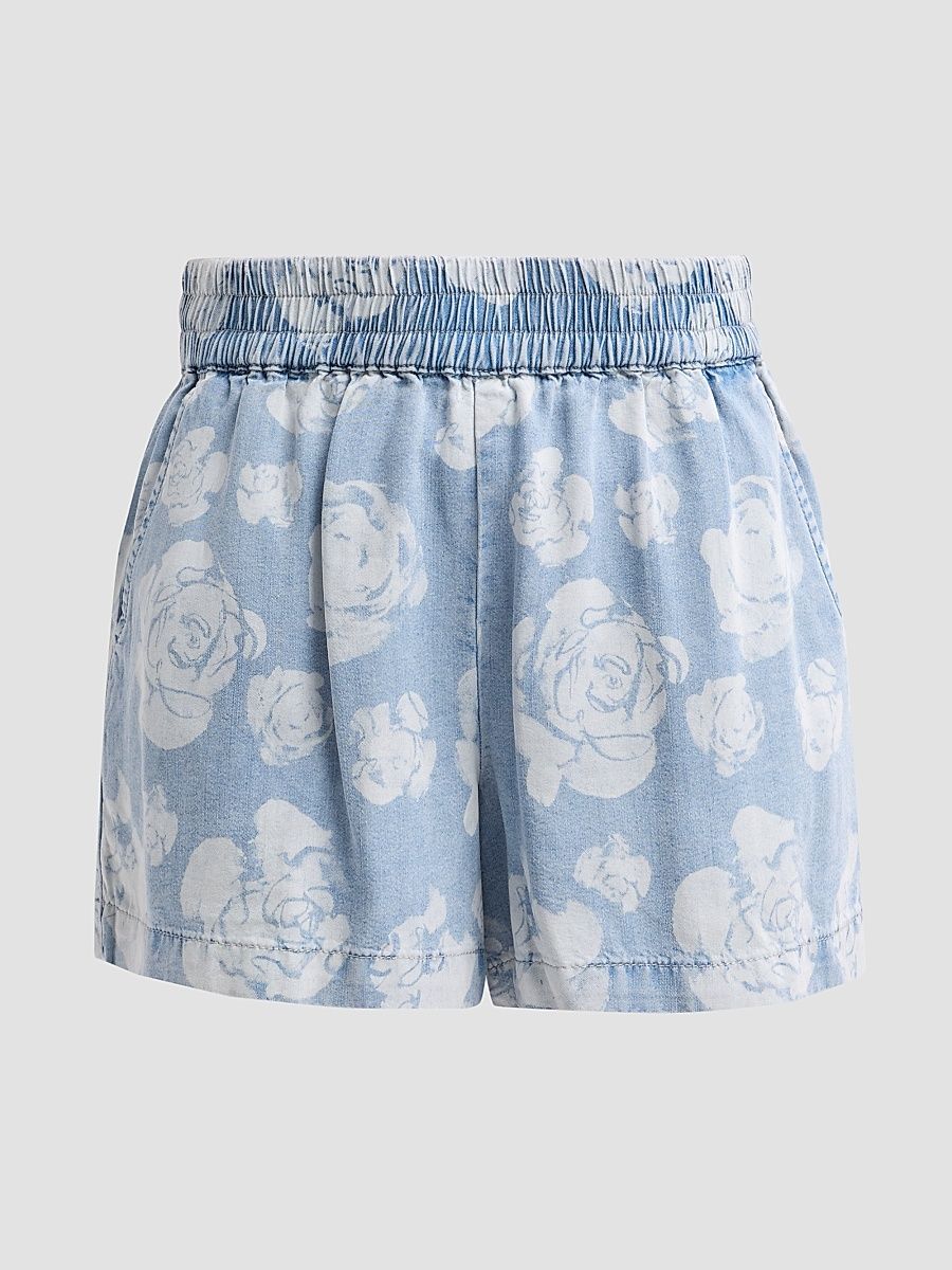 Women's Dorah Floral Denim Shorts - Floral Light Blue - Size XL