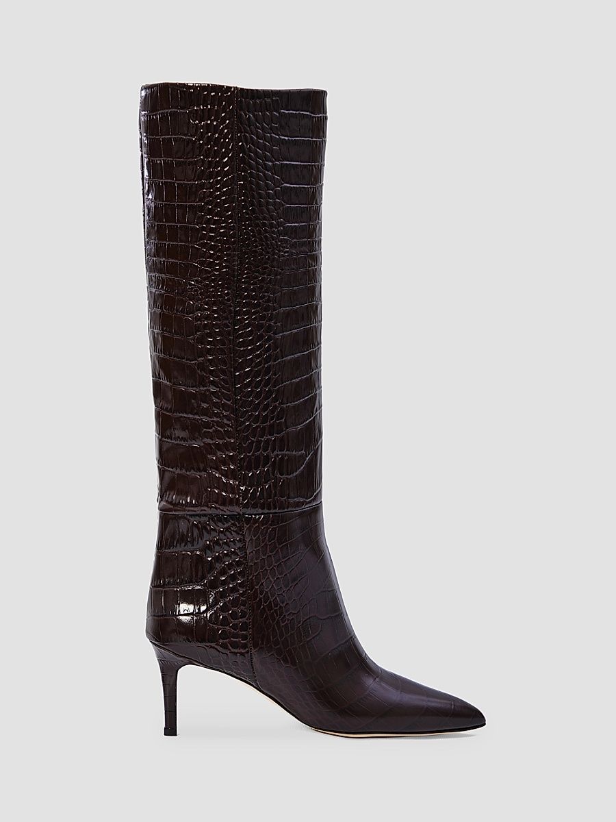 Women's Stiletto 60MM Snake-Embossed Boots - Brown - Size 6