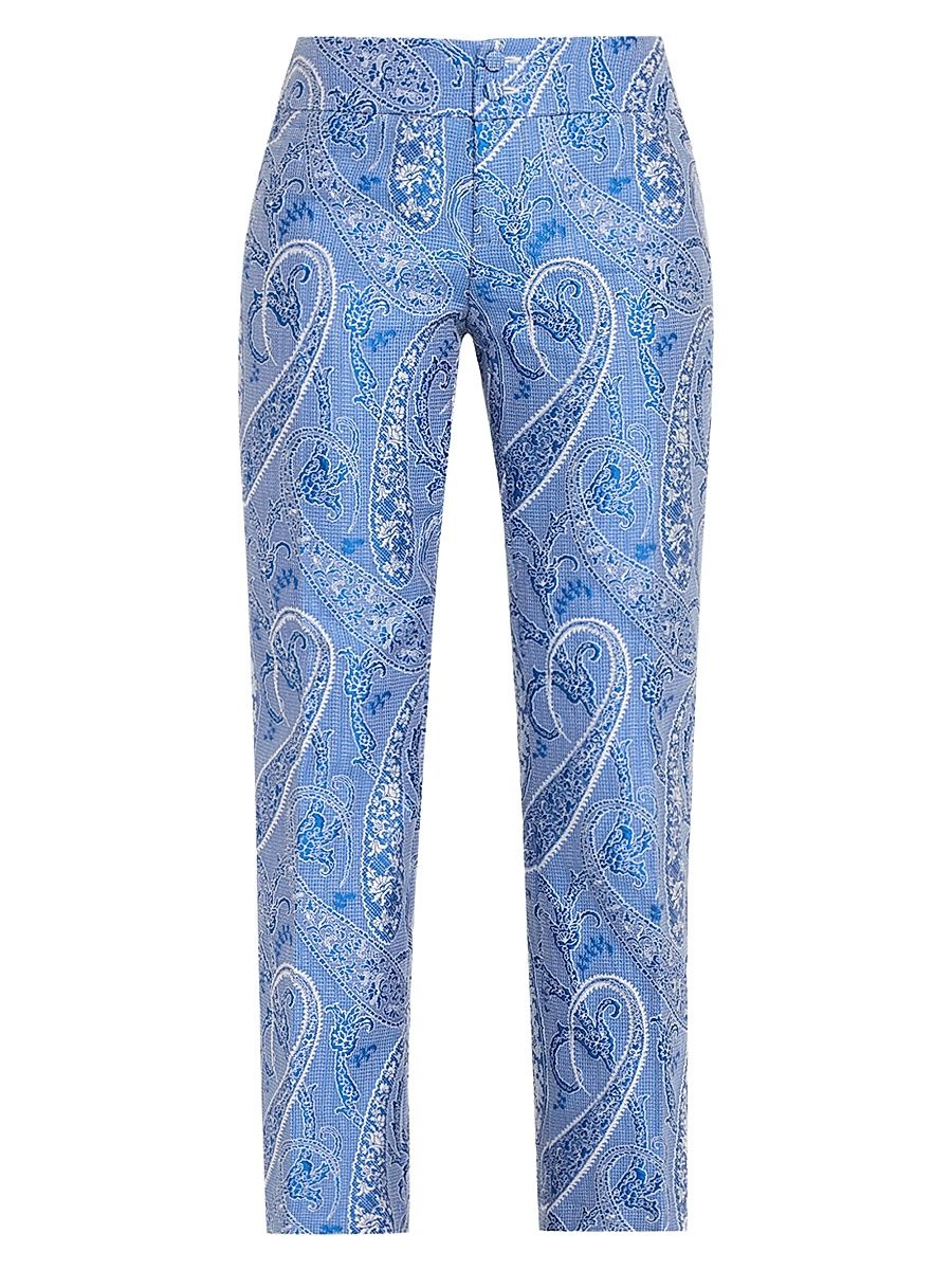 Women's Paisley Print Flared Trousers - Multicolor Blue - Size 14