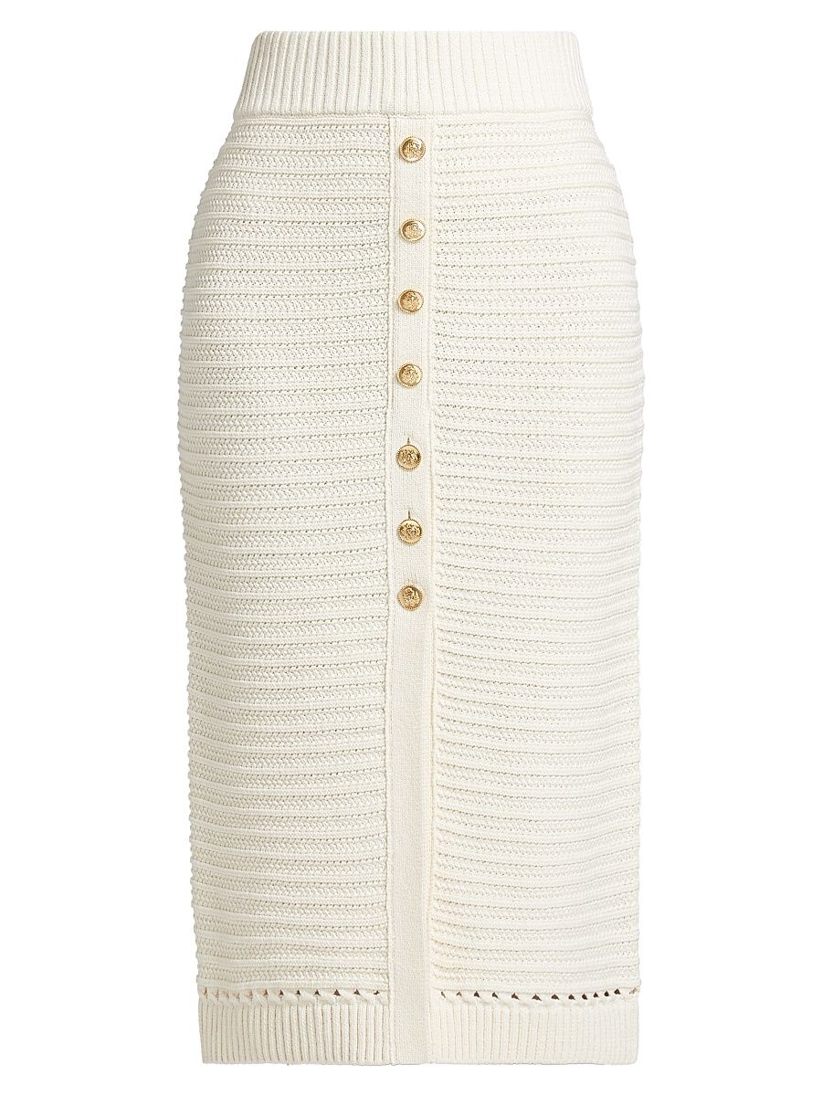 Women's Tani Cotton Knit Button-Front Midi-Skirt - Ivory - Size XL