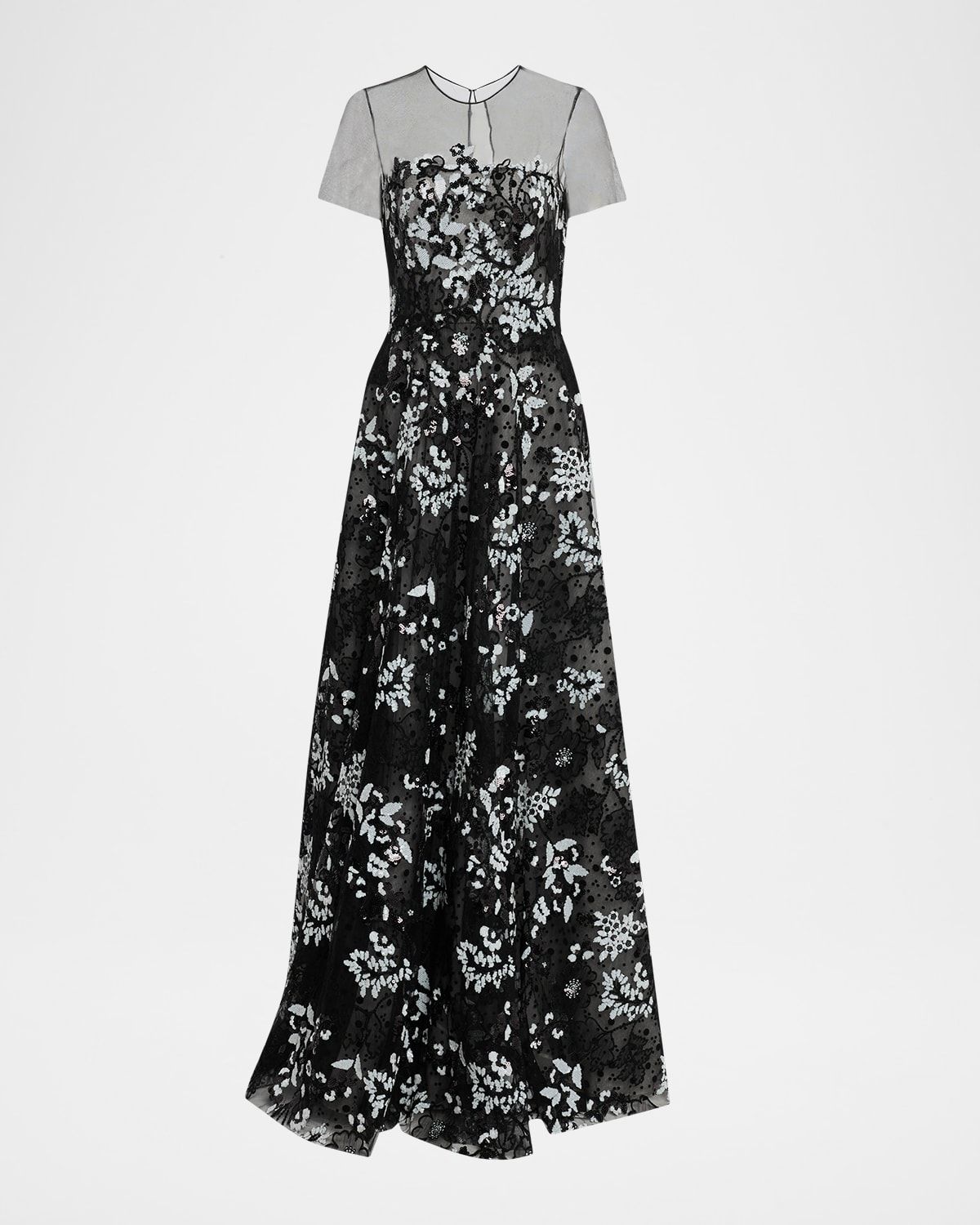 Illusion Neckline Floral Embroidered Gown