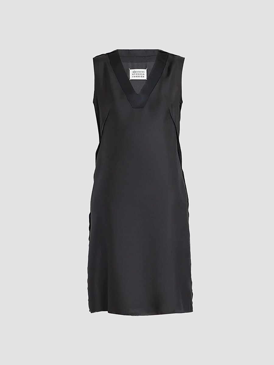 Women's Silk V-Neck Knee-Length Dress - Black - Size 8
