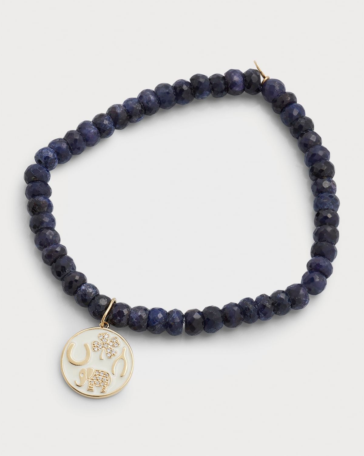 6mm Blue Sapphire Corundum Faceted Rondelle Bracelet With Luck Tableau Medallion