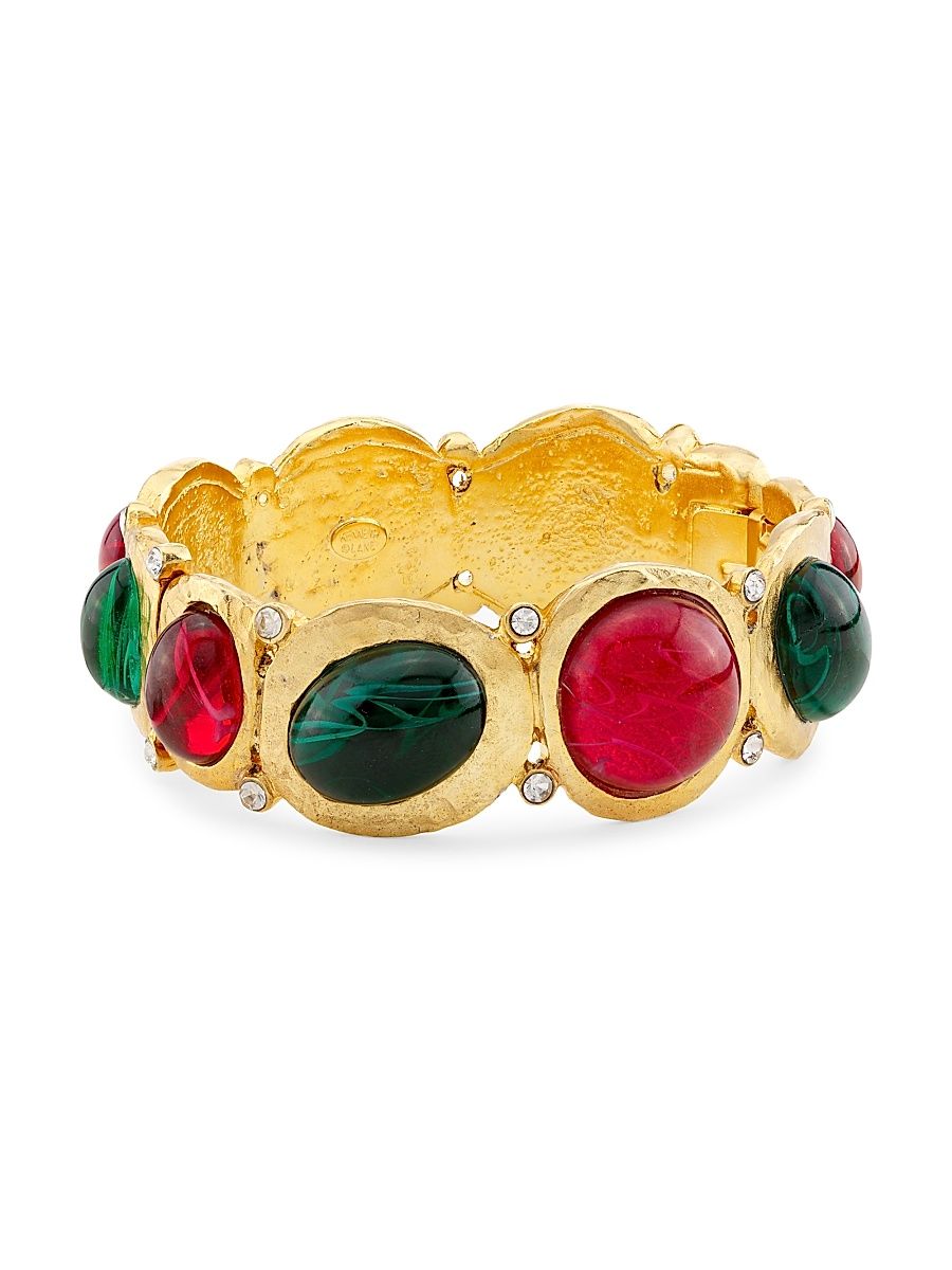 Women's Gold-Plated & Glass Crystal Cabochons Hinged Bangle - Gold