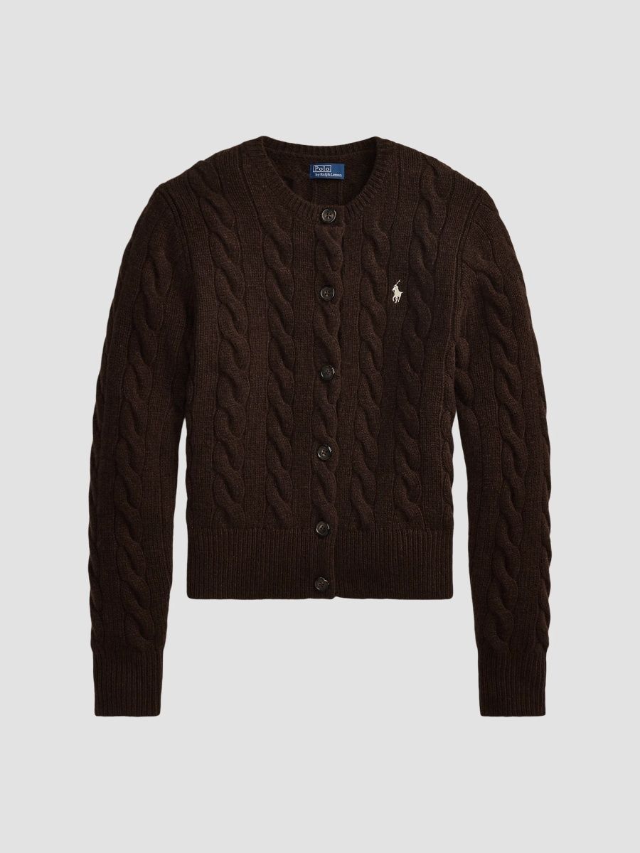 Polo Ralph Lauren Women's Wool-Cashmere Cable-Knit Crewneck Cardigan - Brown - Size XS