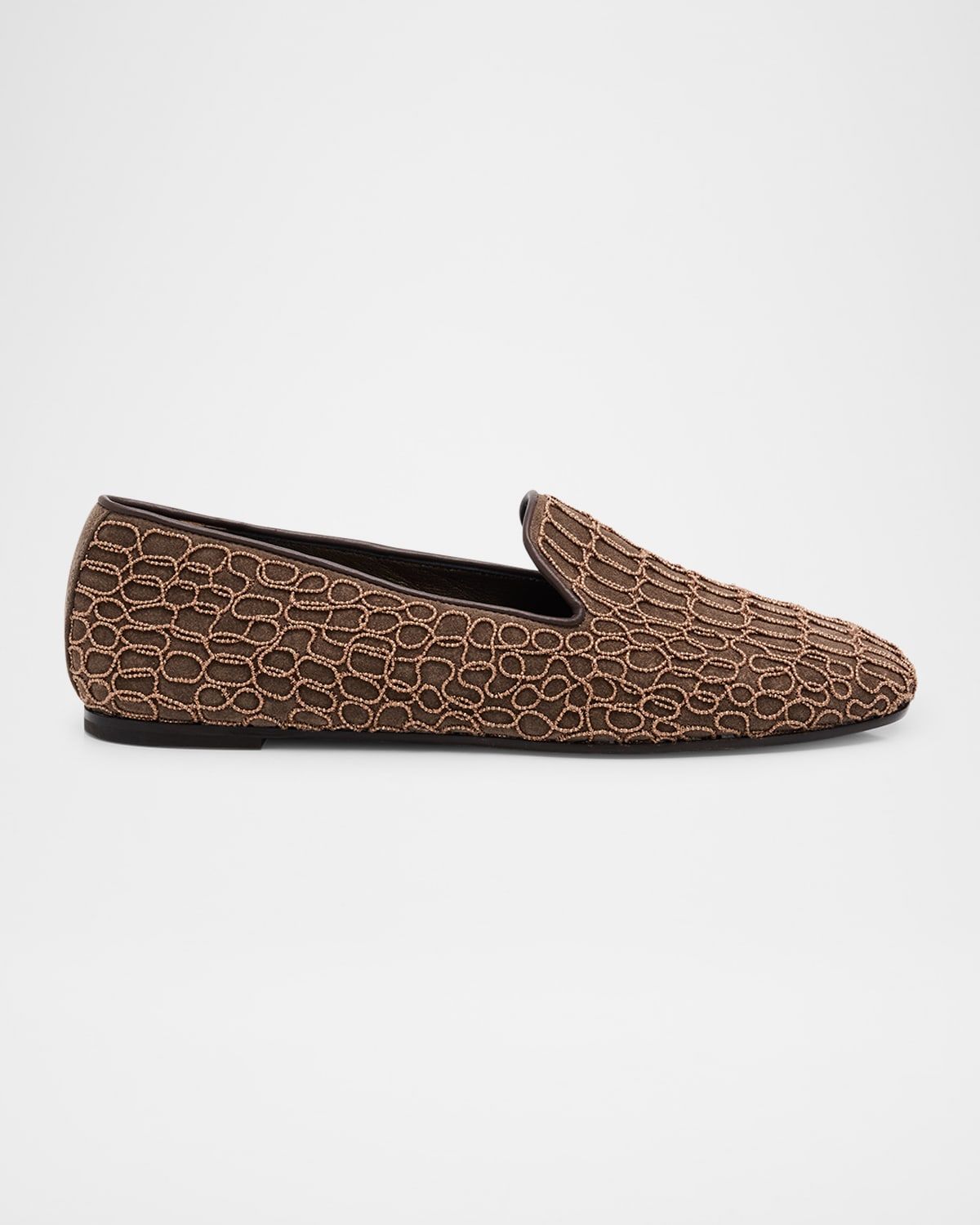 Suede Monili Net Slip-On Loafers