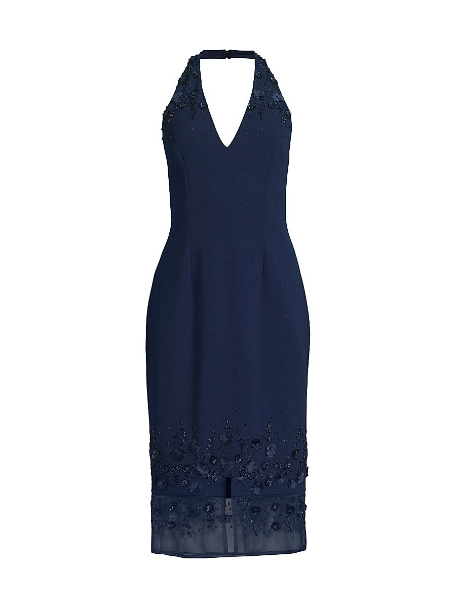 Women's Beaded Halter Midi-Dress - Navy - Size 14