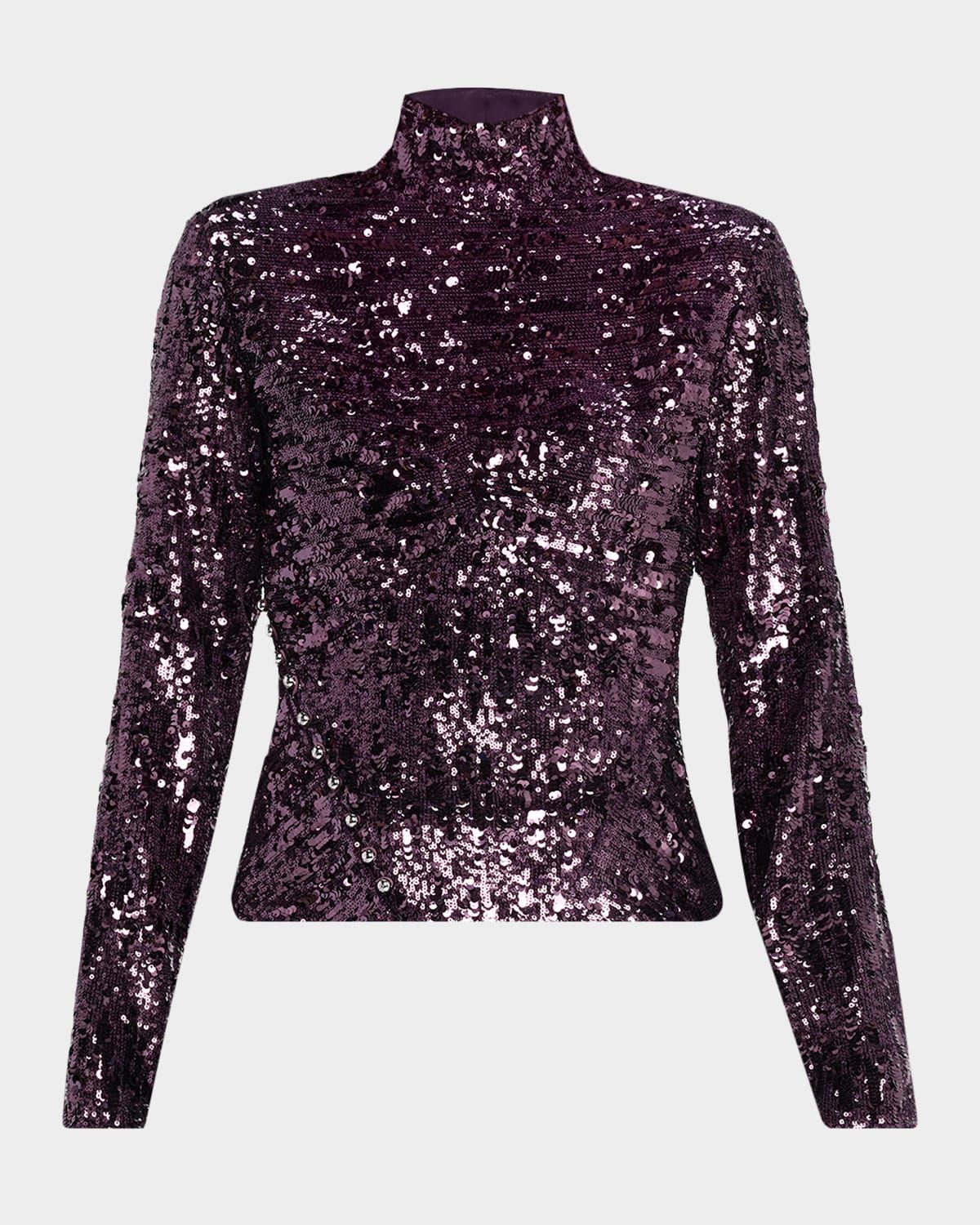 Mock-Neck Sequined Long-Sleeve Top