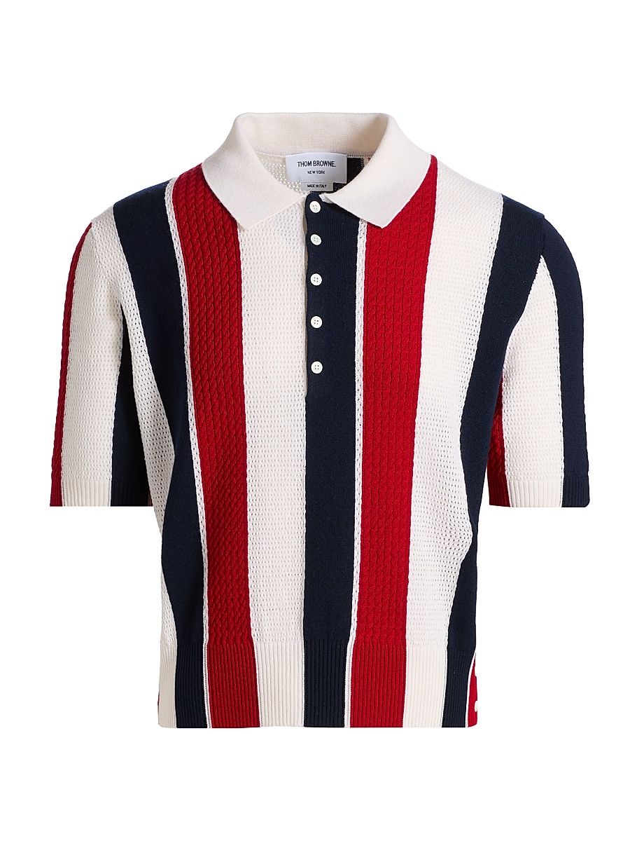 Men's Shadow Striped Cashmere Polo Sweater - Red Blue White - Size XXL