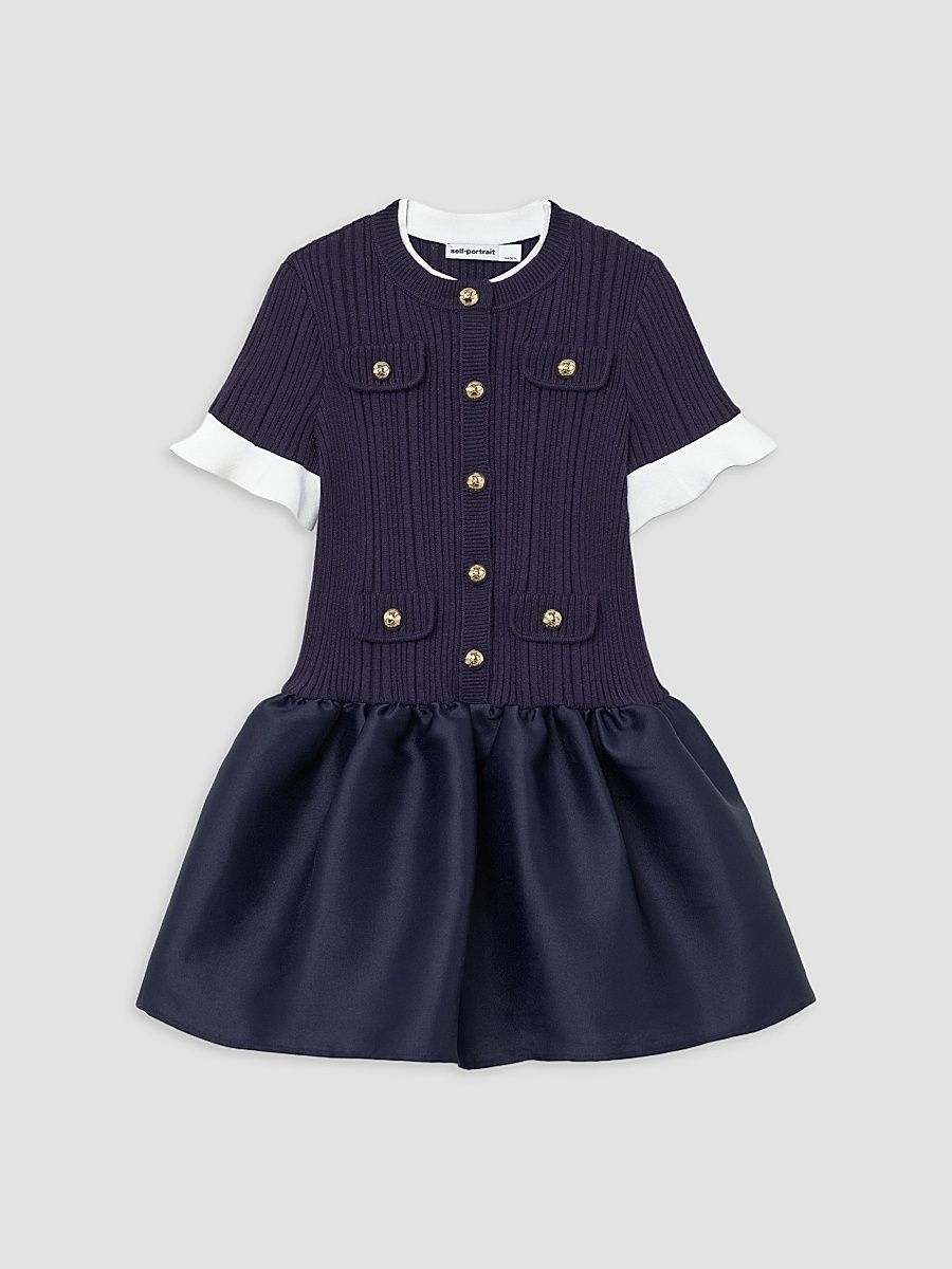 Little Girl's & Girl's Fit & Flare Knit Taffeta Dress - Navy - Size 3