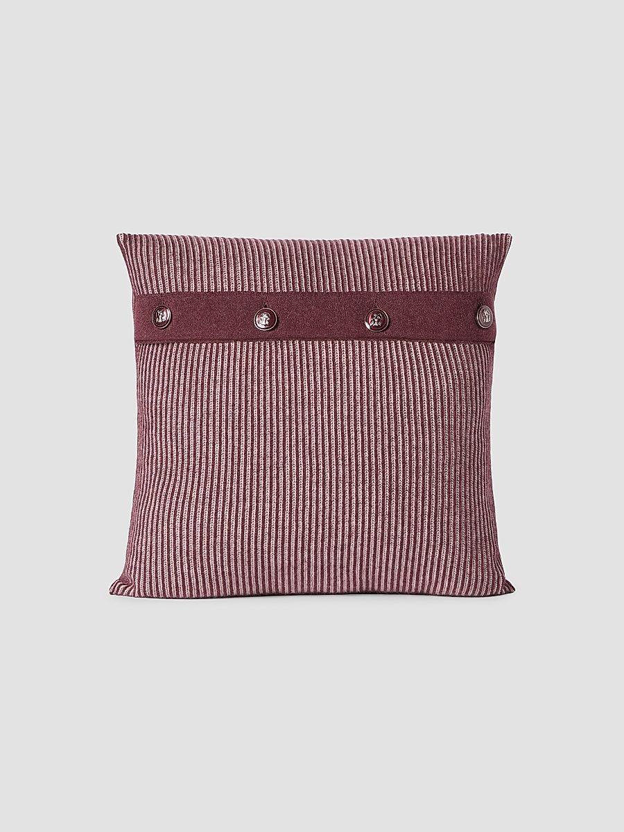 Brunello Cucinelli Cashmere Vanisé Rib Knit Cushion with Metal Buttons - Amaranth