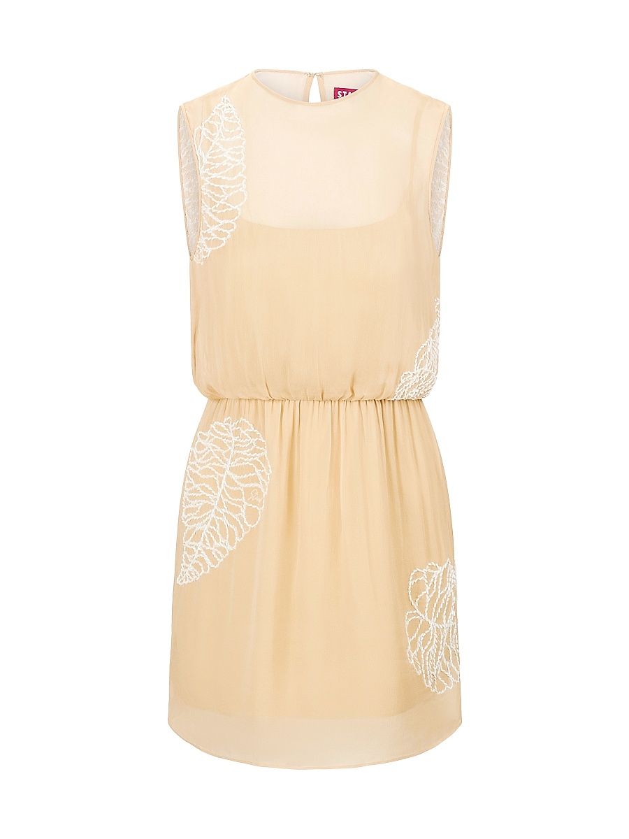 Women's Amelie Leaf Embroidered Minidress - Sandy Palm - Size XL