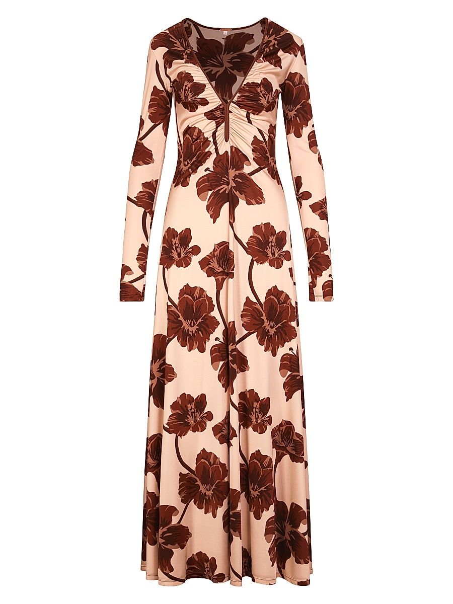 Women's Alma Bordada Floral Maxi Dress - Ecru Chocolate Mocca - Size 0