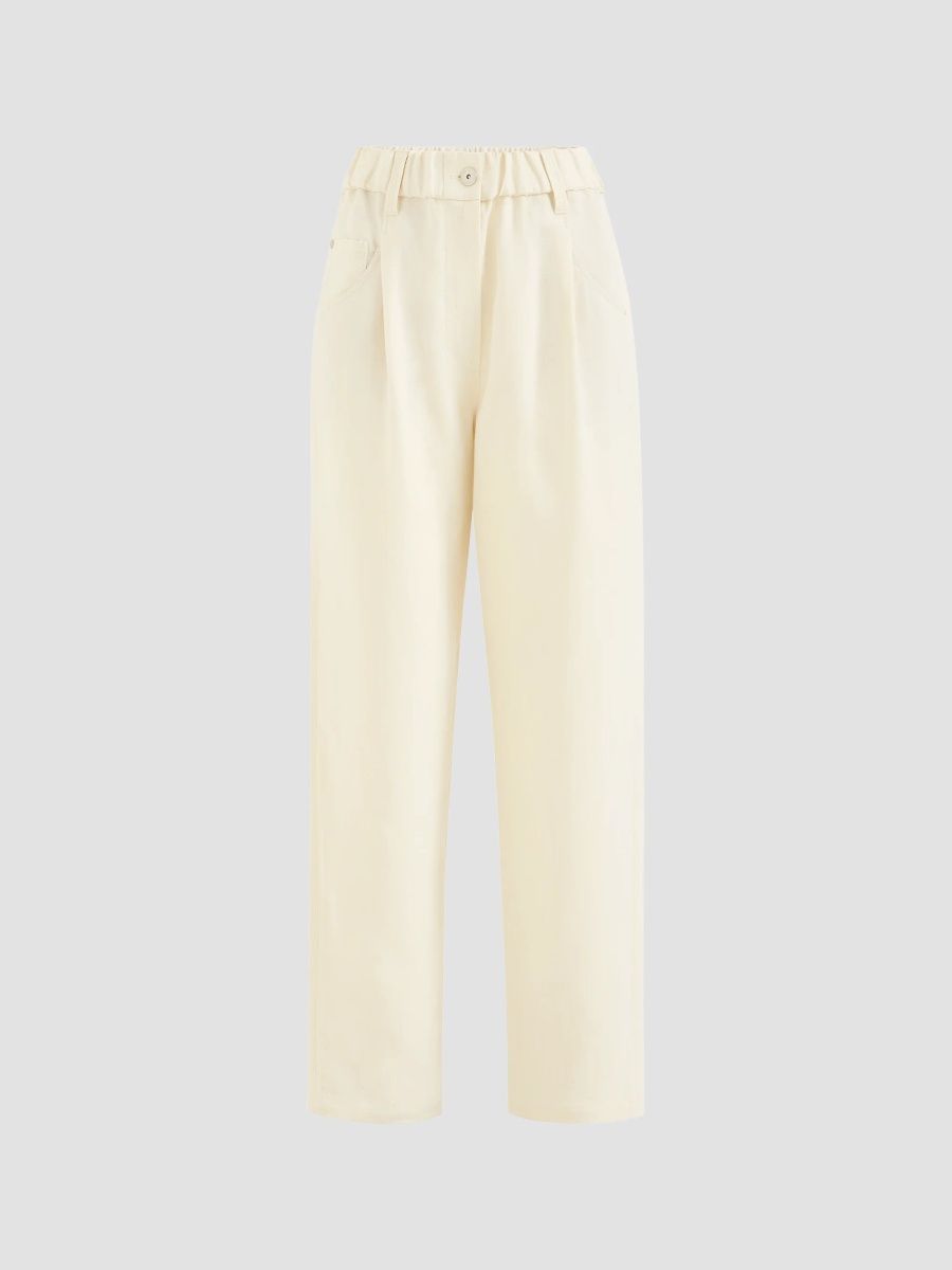 Brunello Cucinelli Women's Viscose and Linen Fluid Twill Baggy Trousers with Monili - Milk - Size 18