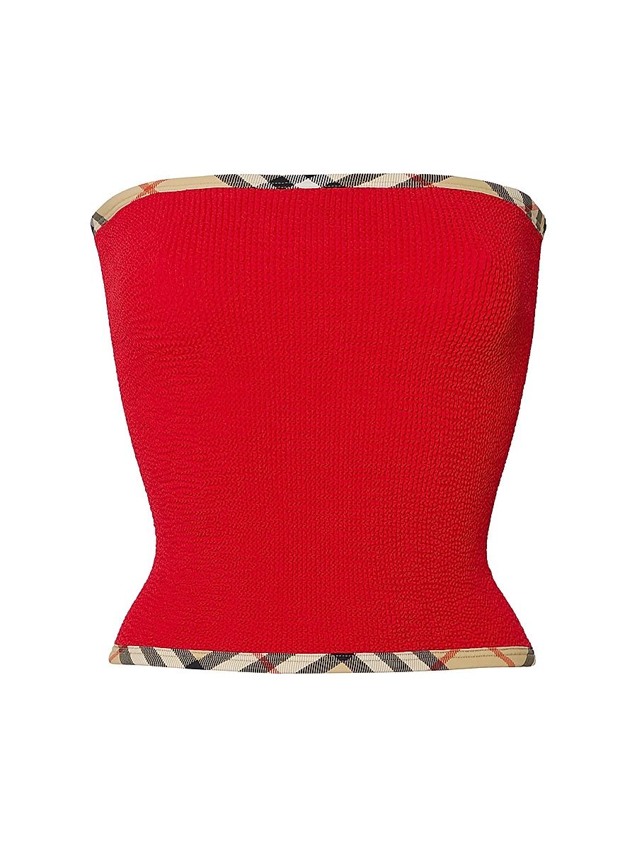 Women's Burberry x Hunza G Devyn Check Trim Swim Skirt/Tube Top - Red