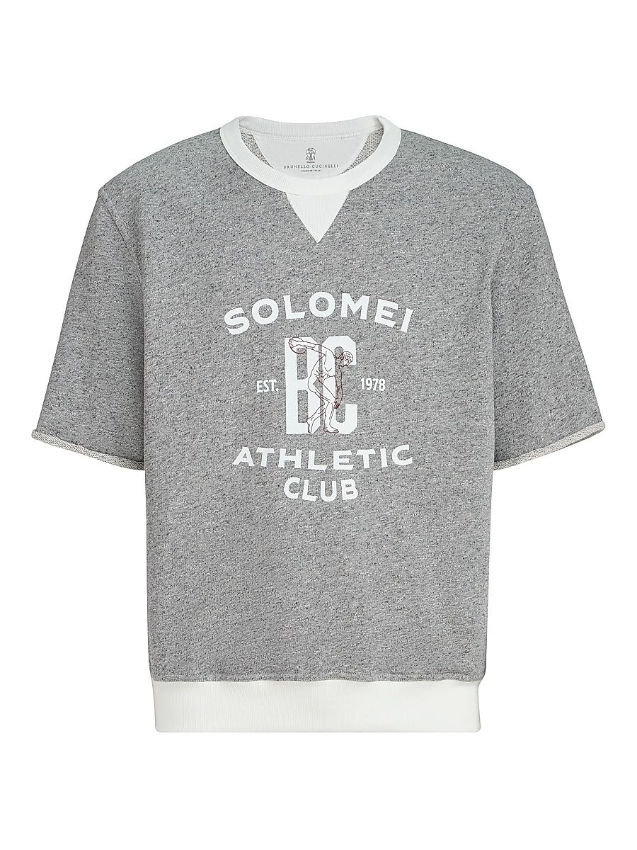 Men's Cotton and Linen Mélange French Terry Short Sleeve Sweatshirt - Grey - Size Large