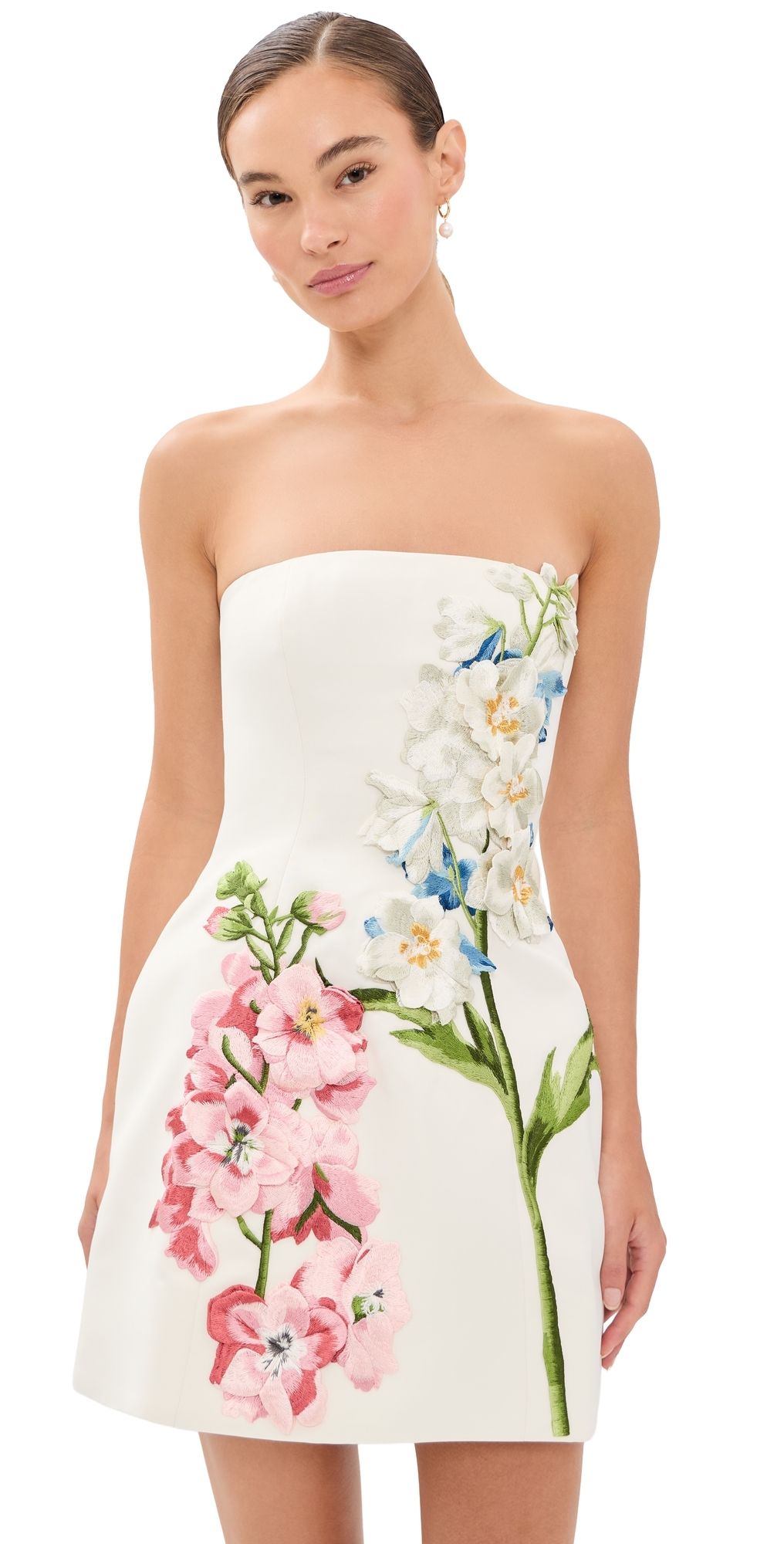 Leo Lin Roselle Embroidered Bustier Mini Dress Snapdragon Print in Snow 14