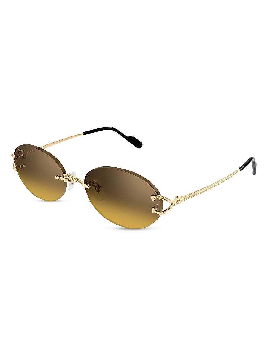 Men's C Décor 55MM 24K-Gold-Plated Metal Rimless Oval Sunglasses - Gold Yellow