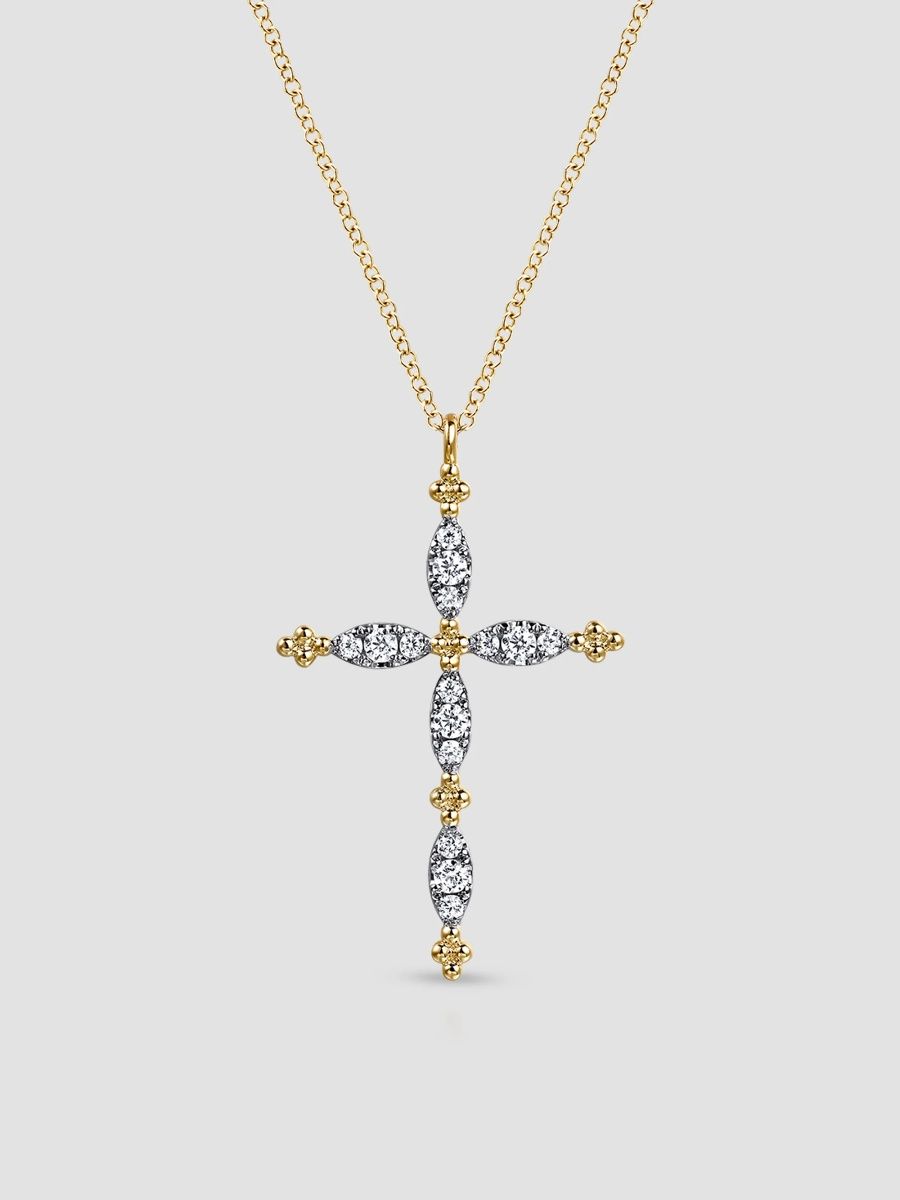 Gabriel & Co Women's Bujukan Clover Two-Tone 14K Gold & 0.35 TCW Diamond Cross Pendant Necklace - Yellow Gold