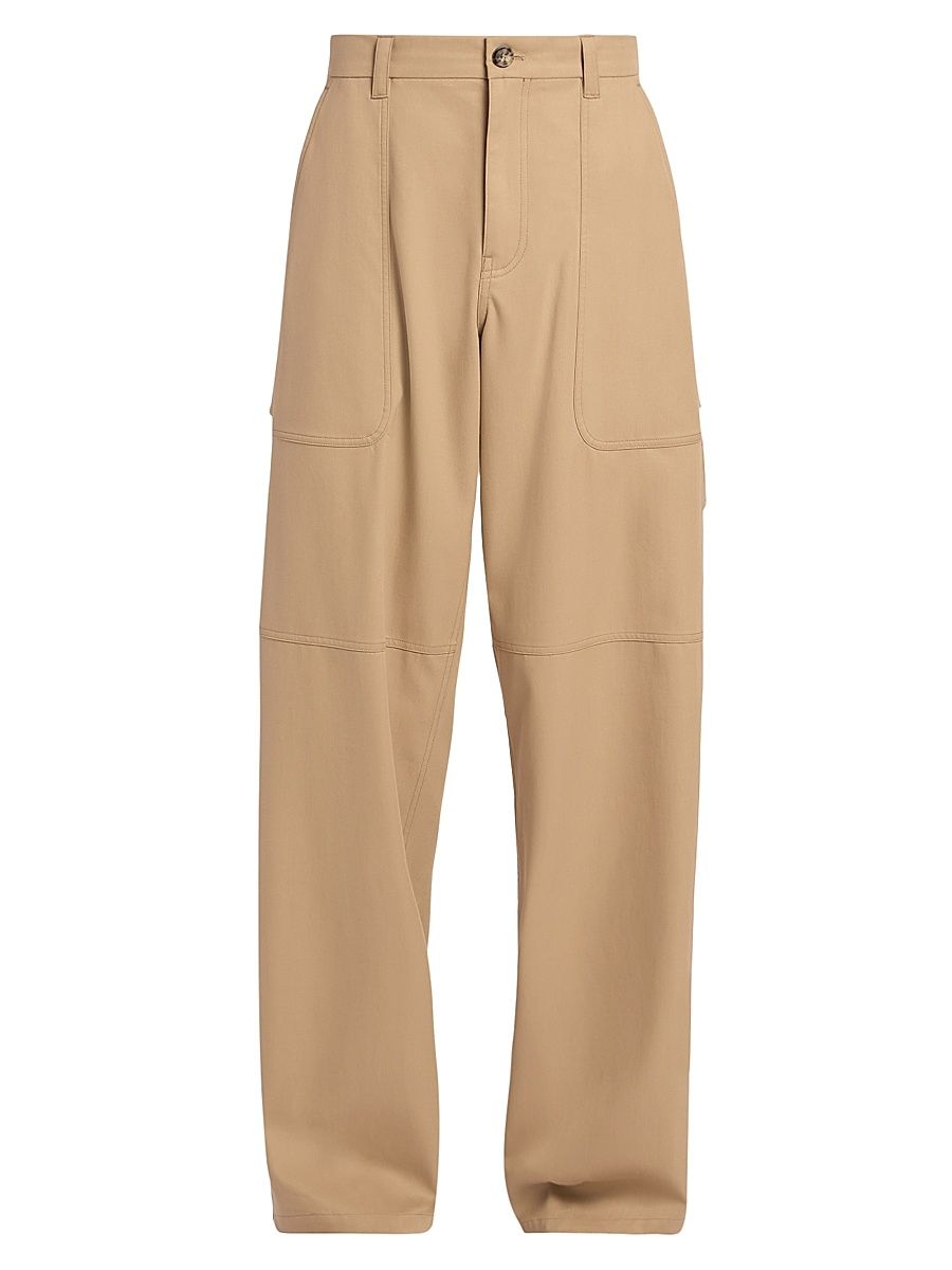Men's Cotton-Blend Wide-Leg Cargo Trousers - Beige - Size 34