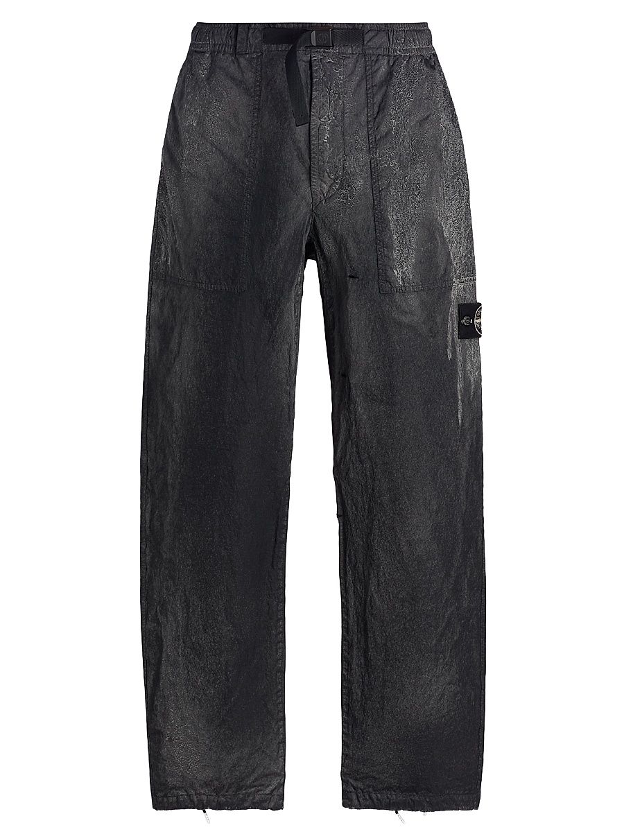 Men's Crinkled-Effect Cargo Trousers - Black - Size 36