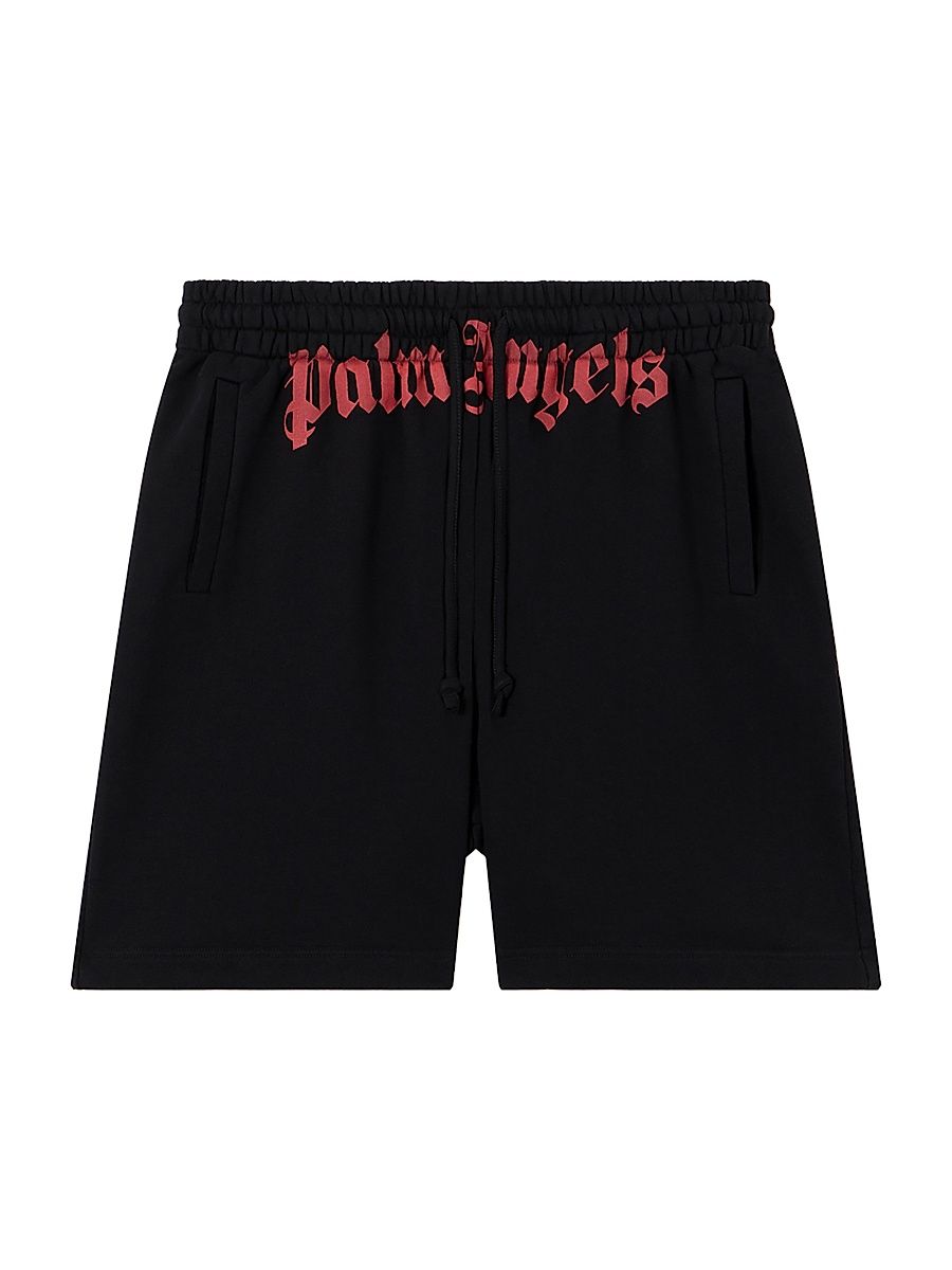 Men's Waist Logo Cotton Sweat Shorts - Black Red - Size Small