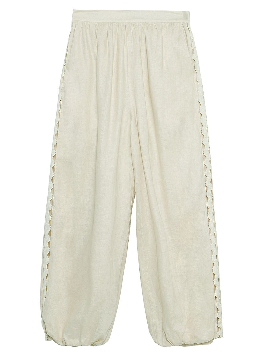 Women's Selah Lace-Detail Linen-Blend Balloon Pants - Sand - Size 8