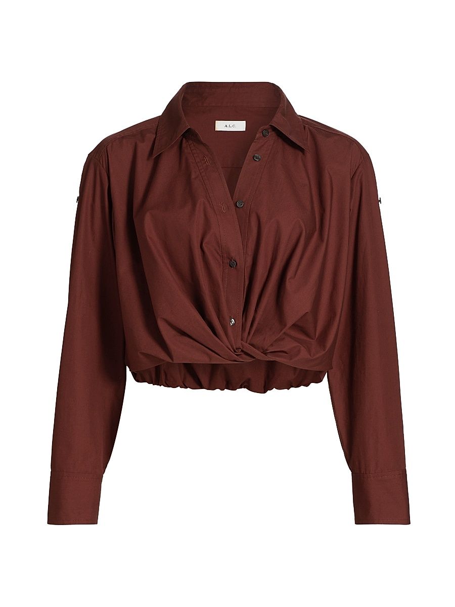 Women's Leo Twist Cotton Button-Front Top - Dark Bosco - Size 12