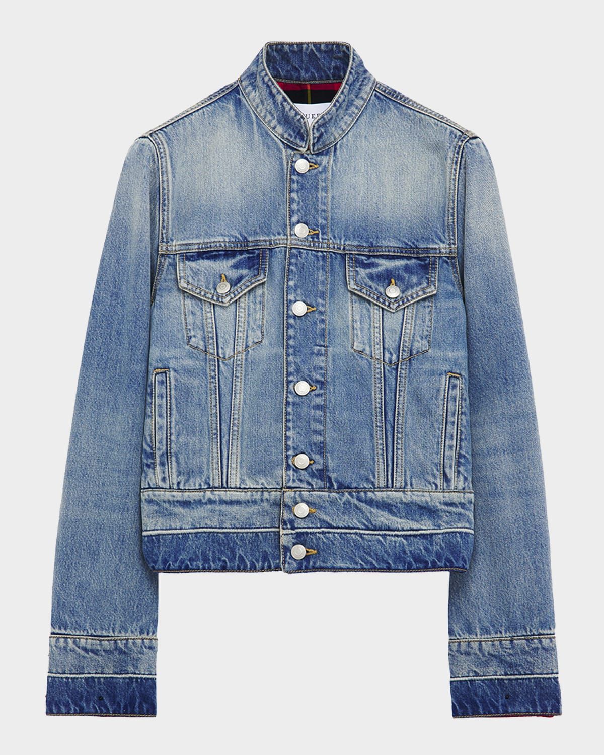 Men & apos;s Band-Collar Denim Jacket