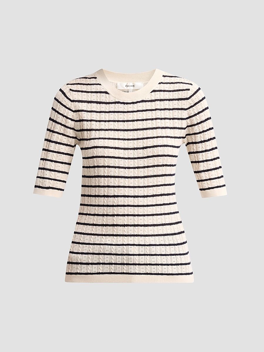 Women's The Stripe Pointelle-Knit Top - Cream Stripe - Size Large
