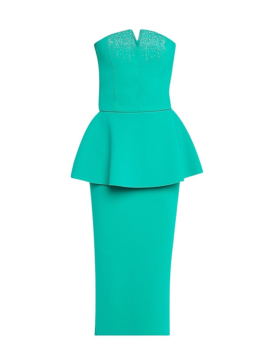 Women's Embellished Strapless Peplum Midi-Dress - Green - Size 6
