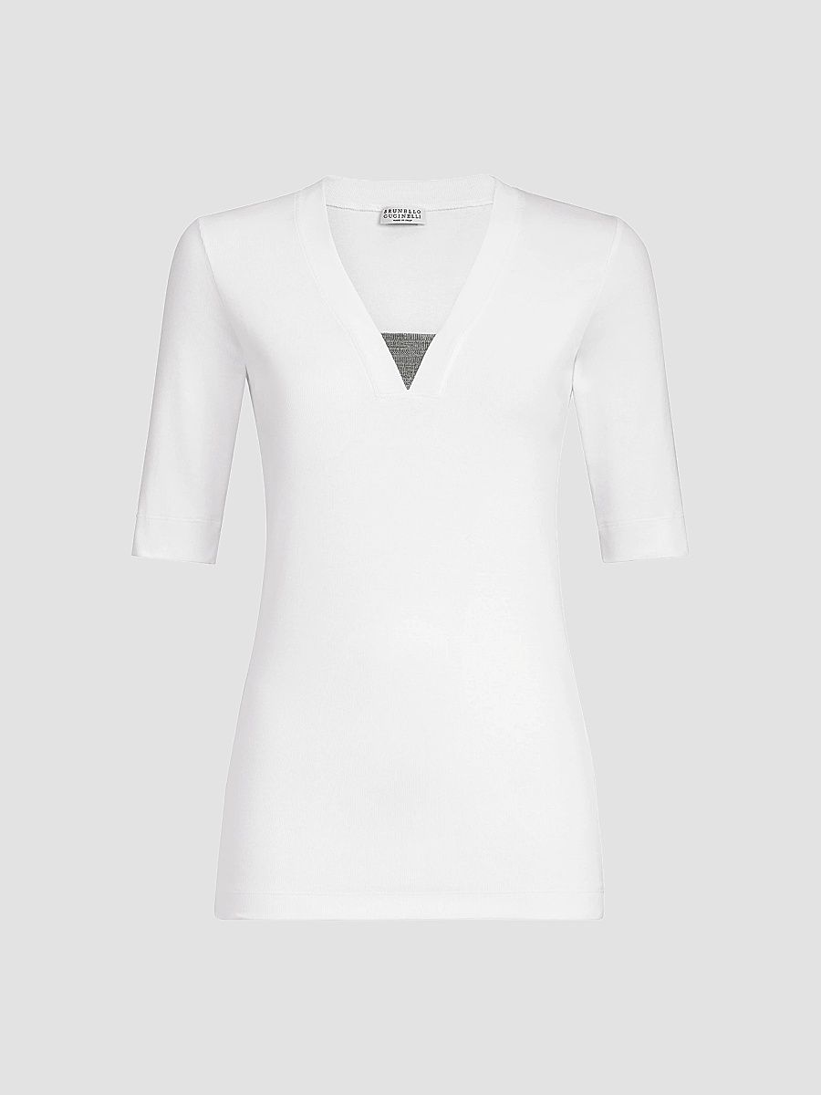 Brunello Cucinelli Women's Stretch Cotton Ribbed Jersey Top - White - Size XXXL