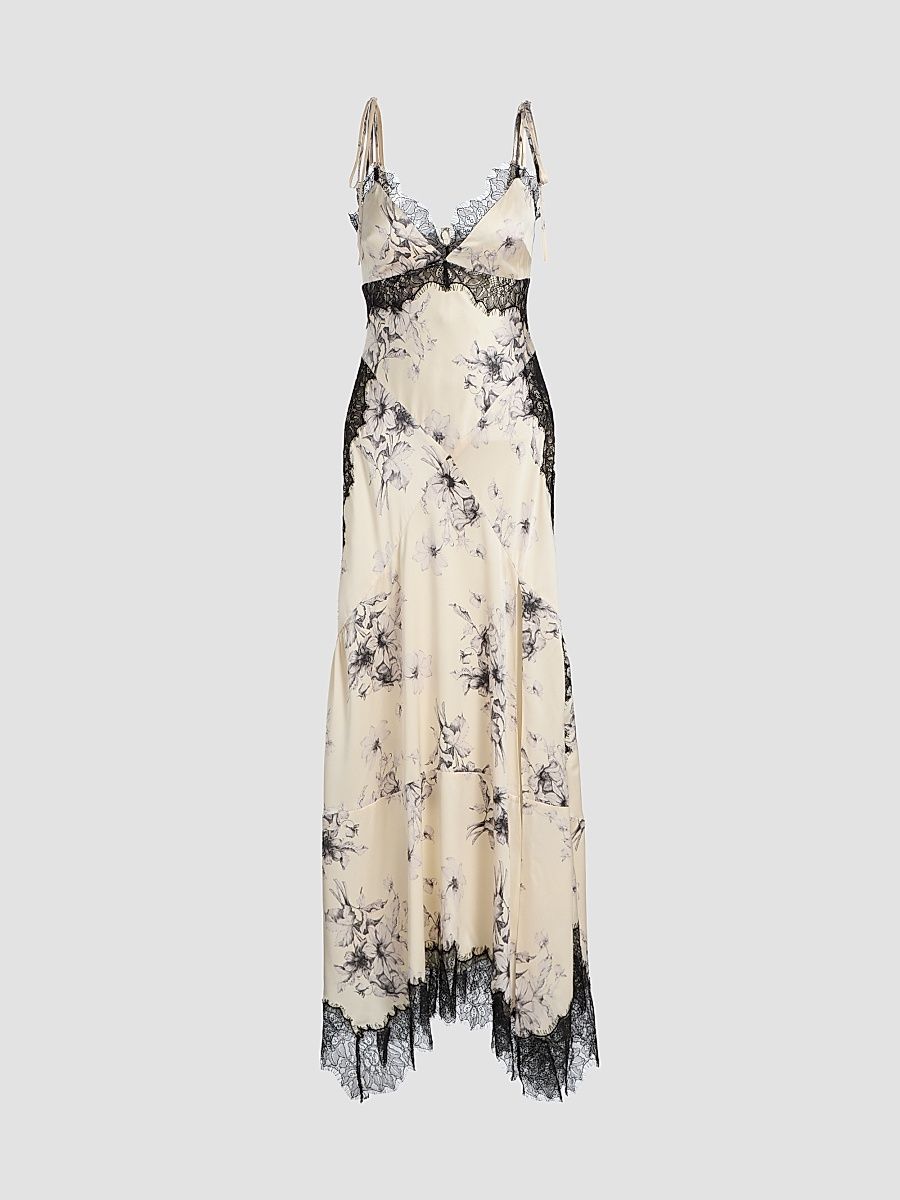 Women's Jett Hand-Sketched Floral Maxi Dress - Gardenia Black - Size 14