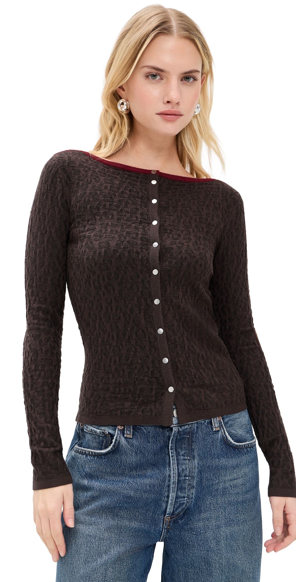 Peachy Den Kitt Thermal Cardigan Leopard Print L