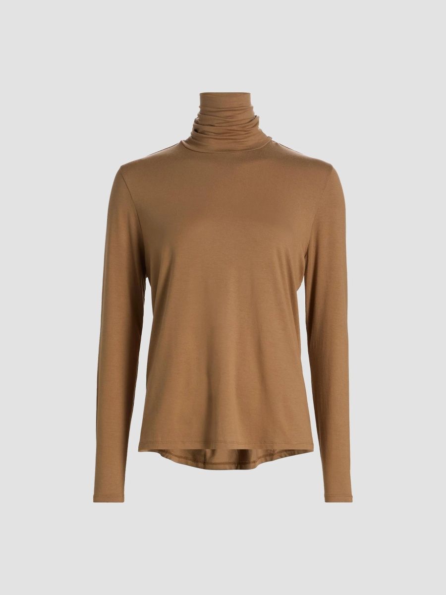 Majestic Filatures Women's Soft Touch Back Pleat Turtleneck Sweater - Camel - Size Large
