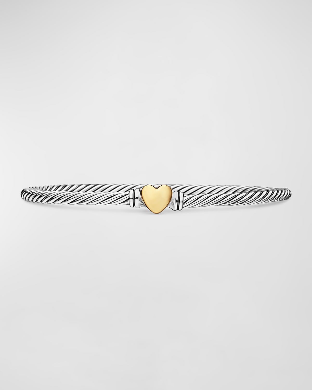 3mm Cable Heart Bracelet in Silver and 18K Yellow Gold