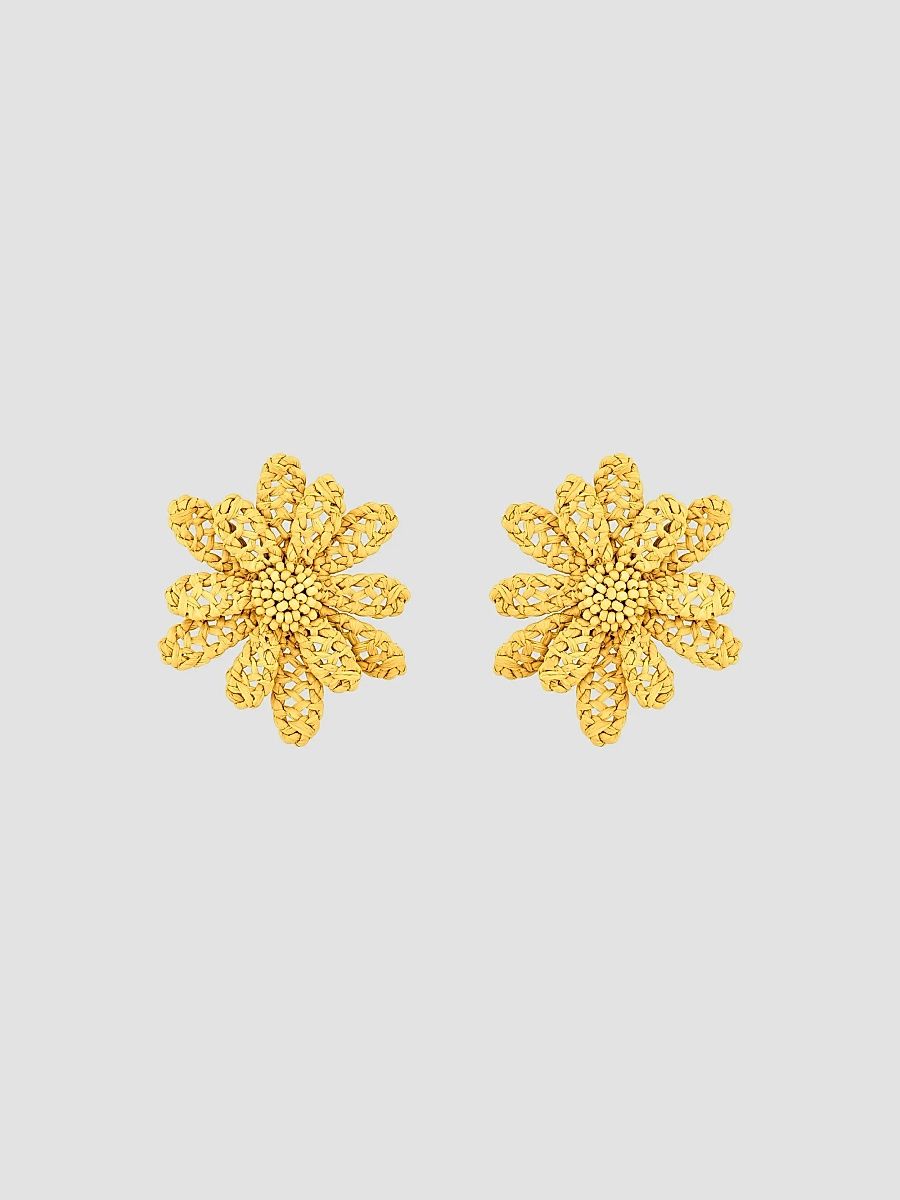Oscar de la Renta Women's Large Woven Flower Raffia Stud Earrings - Yellow